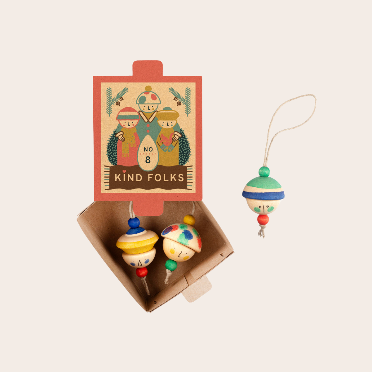 Grapat No 8 Kind Folks Wooden Christmas Ornaments | Set of 3