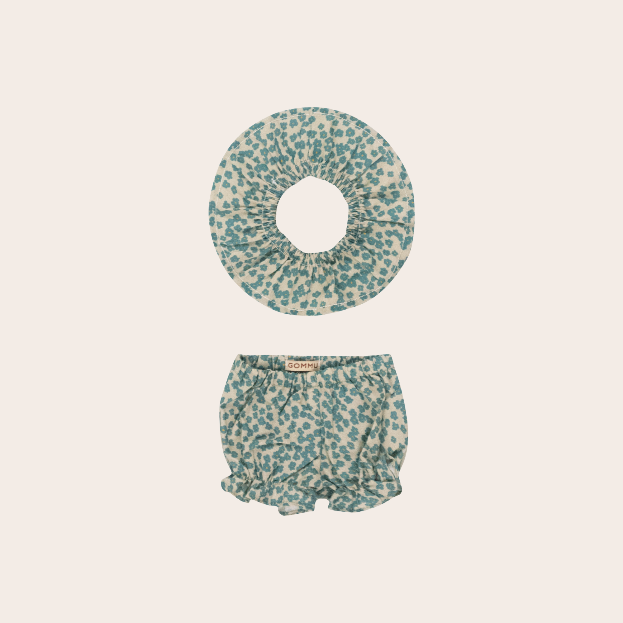 We Are Gommu Green Flowers Shorts & Collar Set