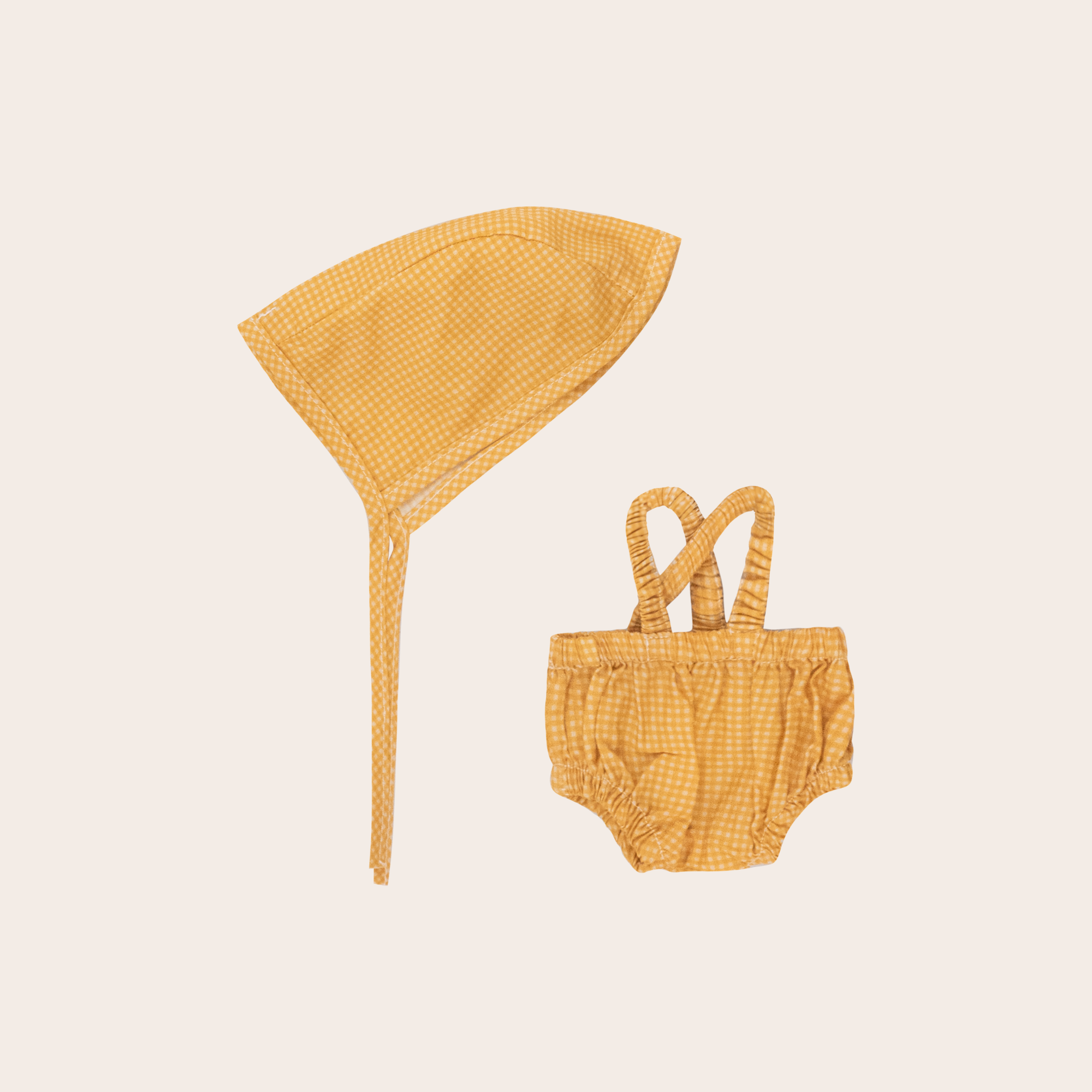 We Are Gommu Mustard Vichy Shorts & Hat Set