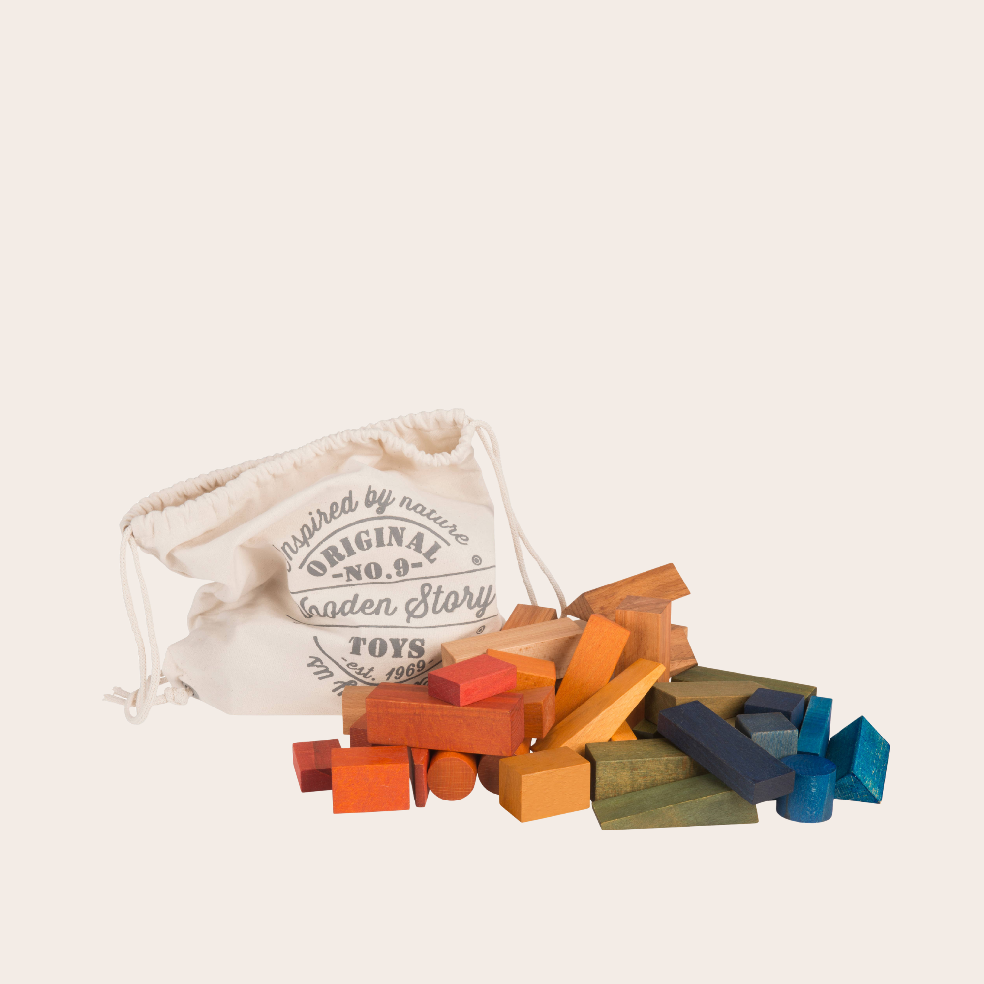 Wooden Story Rainbow Blocks in Sack XL - 50 Pieces