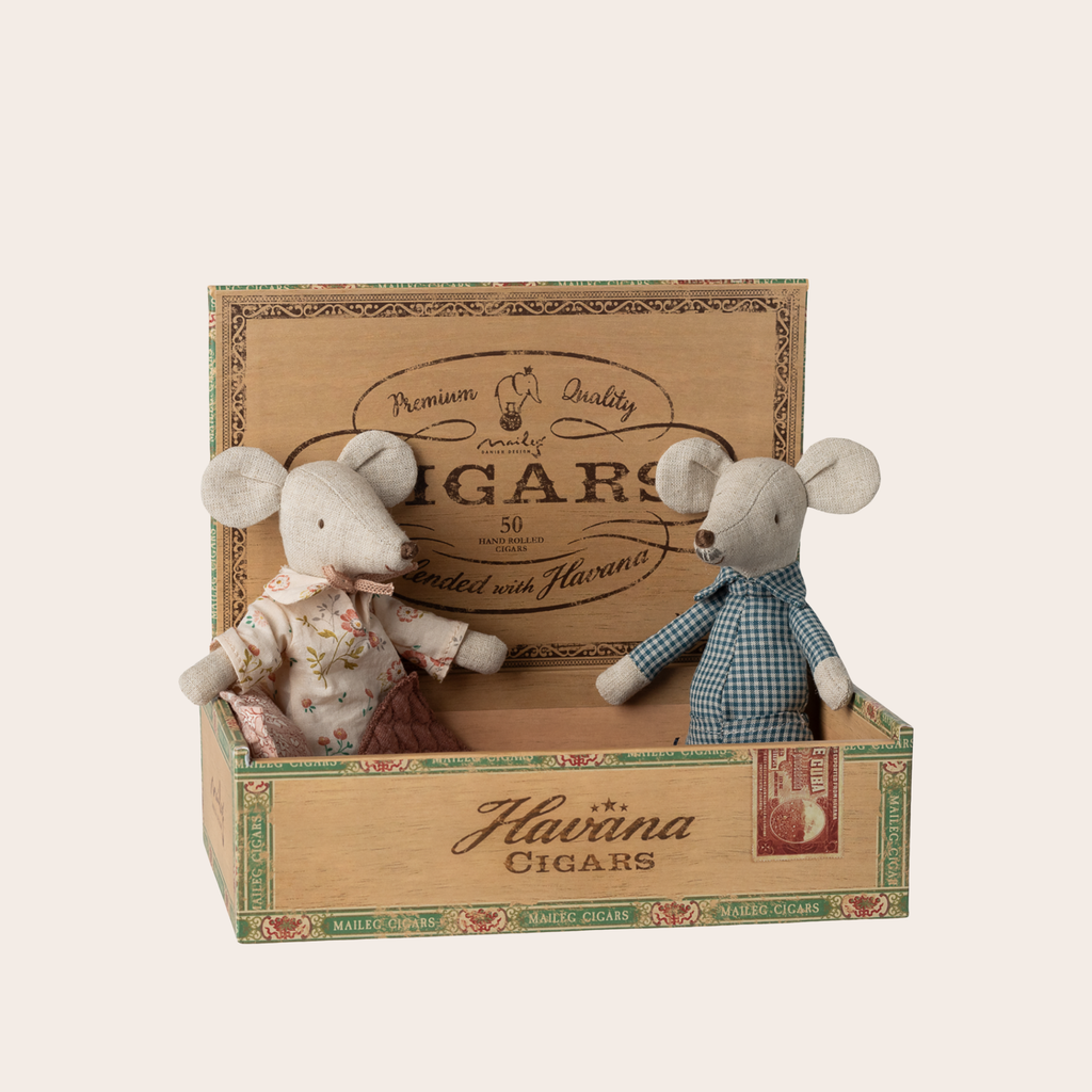 Maileg Grandma & Grandpa Mice in Cigar Box