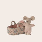 Maileg Baby Mouse in Carry Cot – Rose