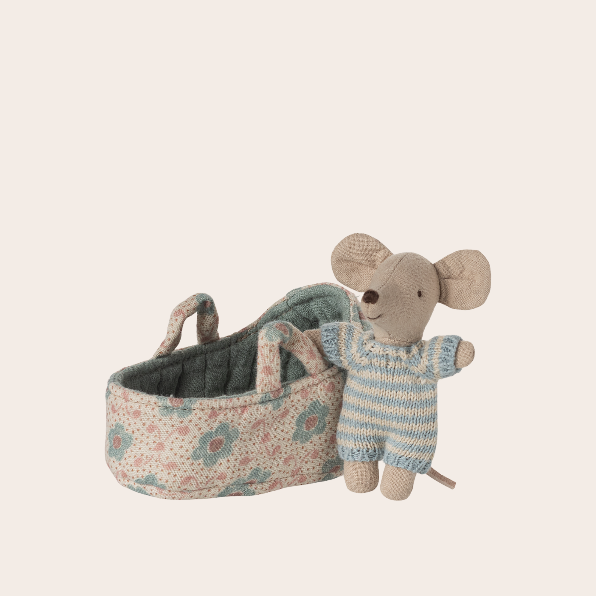Maileg Baby Mouse in Carry Cot – Blue