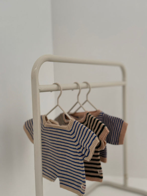 We Are Gommu French Stripes Short One-Piece – Sand/Blue