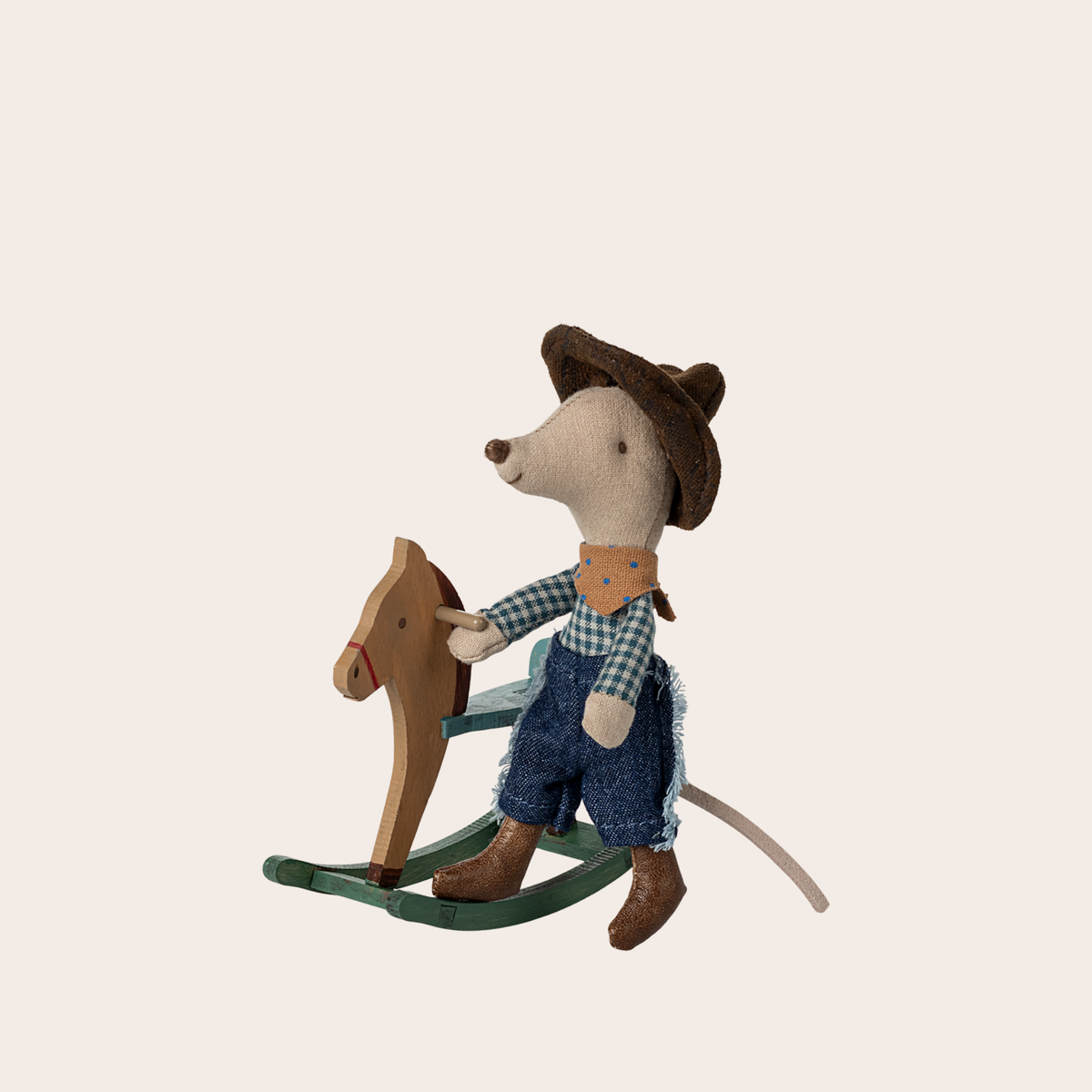 Maileg Cowboy Mouse on Rocking Horse, Little Brother