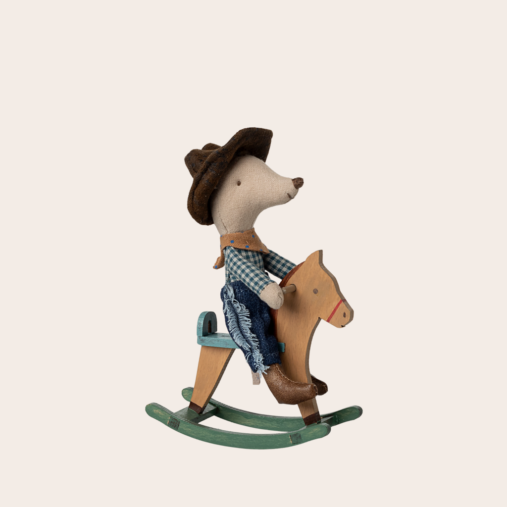 Maileg Cowboy Mouse on Rocking Horse, Little Brother